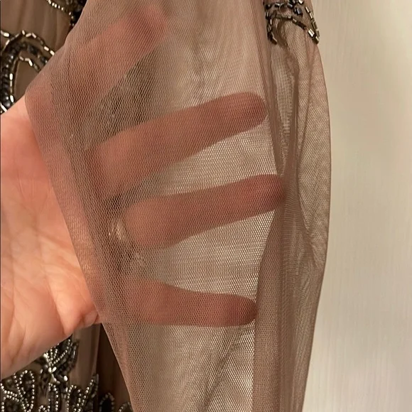 Brown Sequin Embellished Gown with 3/4 Sleeves - Picture 5 of 11